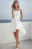 White A Line Square Neck Short Graduation Dress With Ruffles