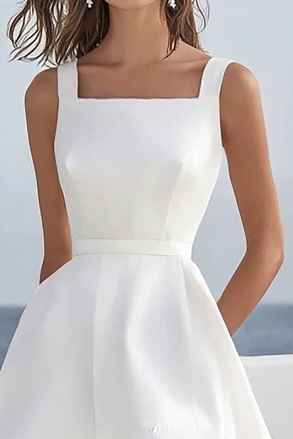 White A Line Square Neck Short Graduation Dress With Ruffles
