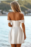 Off The Shoulder Satin Bodycon White Short Graduation Dress