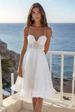 White A Line Spaghetti Straps Graduation Dress With Lace