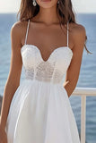 White A Line Spaghetti Straps Graduation Dress With Lace