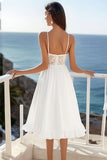 White A Line Spaghetti Straps Graduation Dress With Lace