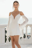 Cold Shoulder Chiffon A Line White Graduation Dress with Long Sleeves