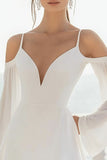 Cold Shoulder Chiffon A Line White Graduation Dress with Long Sleeves