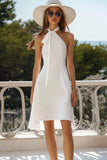 Sheath Halter White Short Graduation Dress