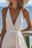 White V Neck Bodycon Short Graduation Dress