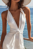 White V Neck Short Bodycon Graduation Dress