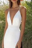 Sheath V Neck White Long Holiday Party Dress