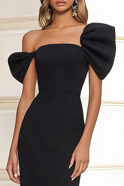 Berylove Women Mermaid Black Tie Dress Short Sleeve Long Formal Dress with Slit