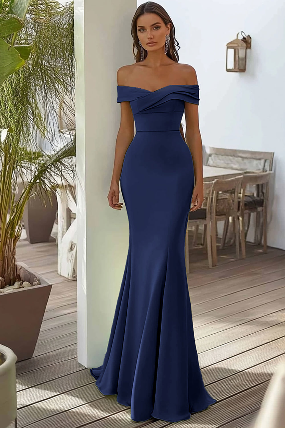 Mermaid Navy Off The Shoulder Formal Dress