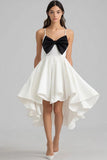 White A Line High-Low Graduation Dress with Bow