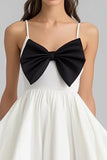 White A Line High-Low Graduation Dress with Bow