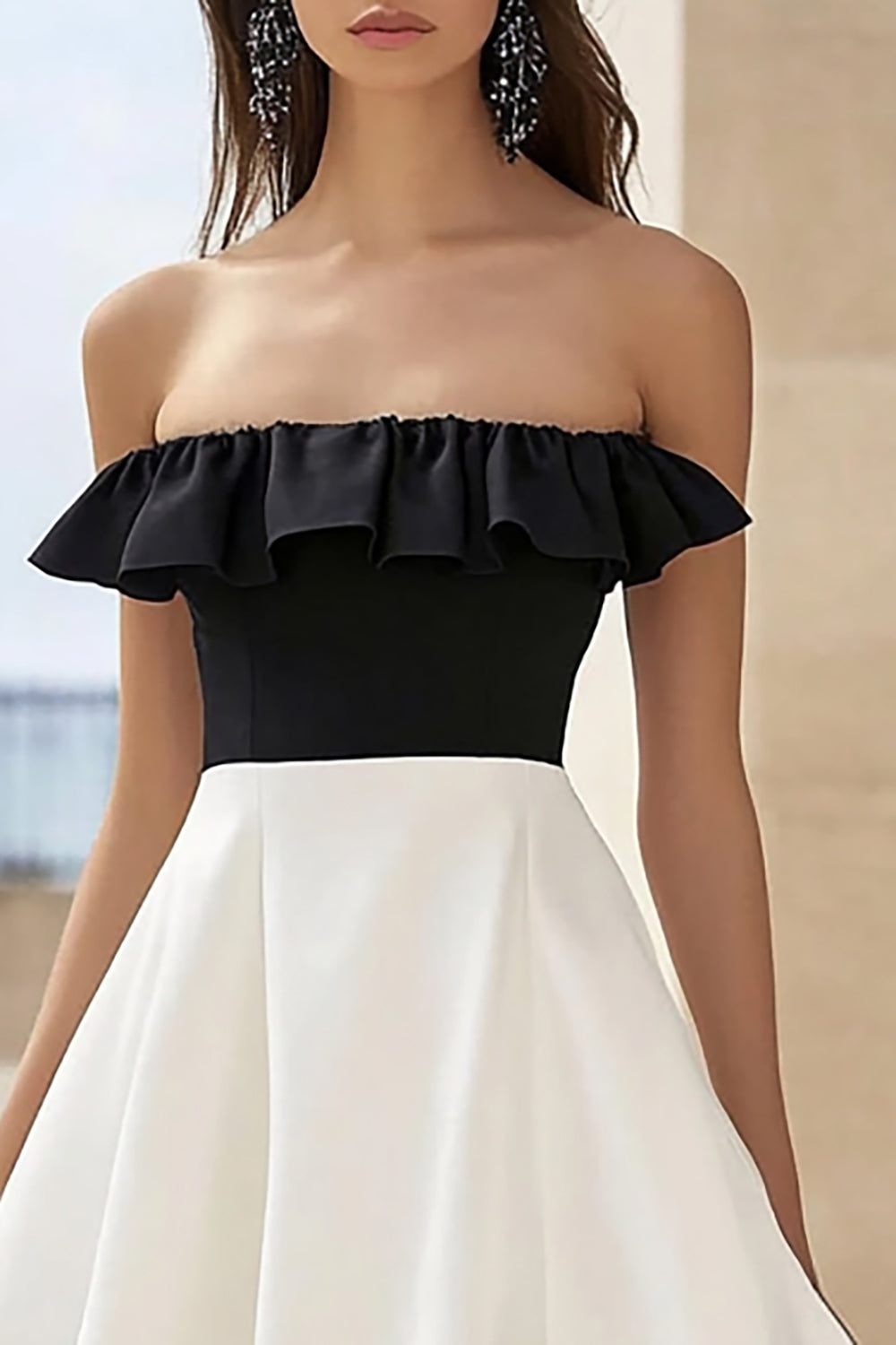 Strapless Ruffled White A Line Formal Dress