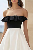 Strapless Ruffled White A Line Formal Dress