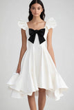 White A Line Ruffled Graduation Dress with Bow
