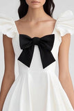 White A Line Ruffled Graduation Dress with Bow