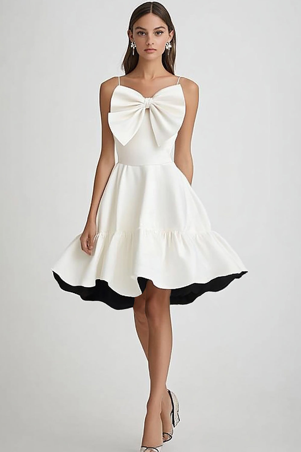 White A Line Short Graduation Dress with Bow