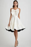 White A Line Short Graduation Dress with Bow