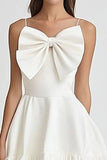 White A Line Short Graduation Dress with Bow