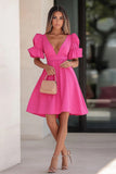 Pink Ruffled Homecoming Dress with Puff Sleeves