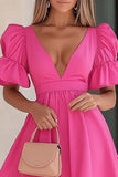 Pink Ruffled Homecoming Dress with Puff Sleeves