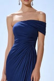 Mermaid One Shoulder Navy Ruched Formal Dress