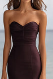 Strapless Coffee Mermaid Ruched Formal Dress