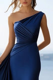 Mermaid Navy One Shoulder Ruched Formal Dress