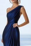 Navy Mermaid One Shoulder Long Formal Dress