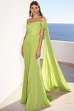 Mermaid Green One Shoulder Formal Dress with Cape