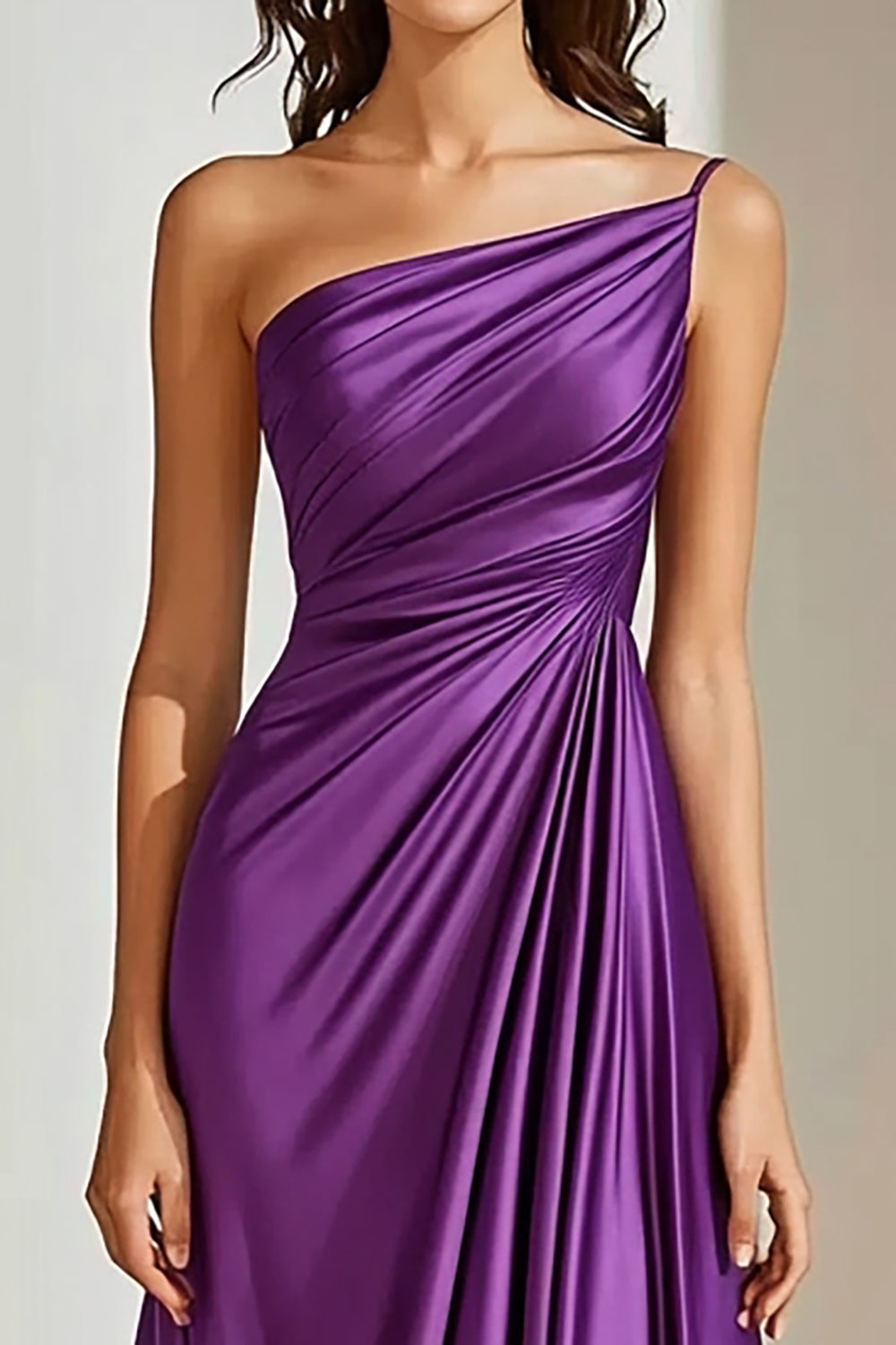 Purple A Line One Shoulder Satin Formal Dress
