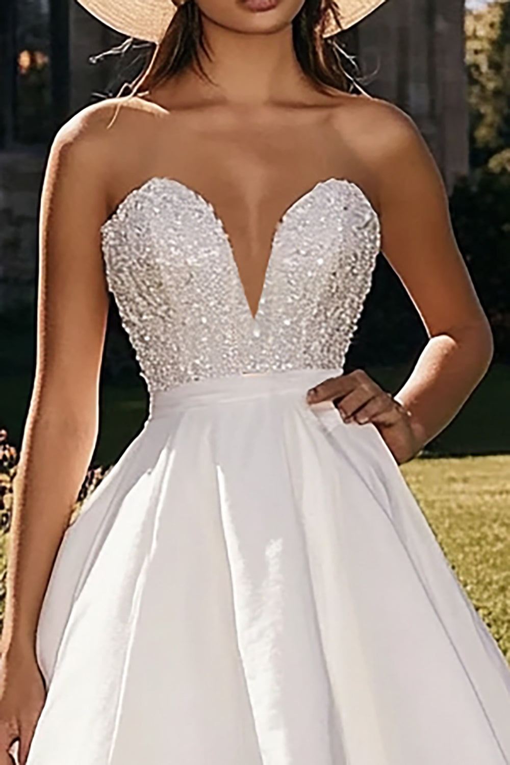 Strapless High Low White Wedding Dress with Appliques