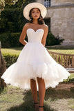 White Strapless Beaded Wedding Dress with Ruffles