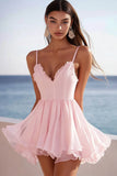Pink Ruffled A Line Chiffon Graduation Dress