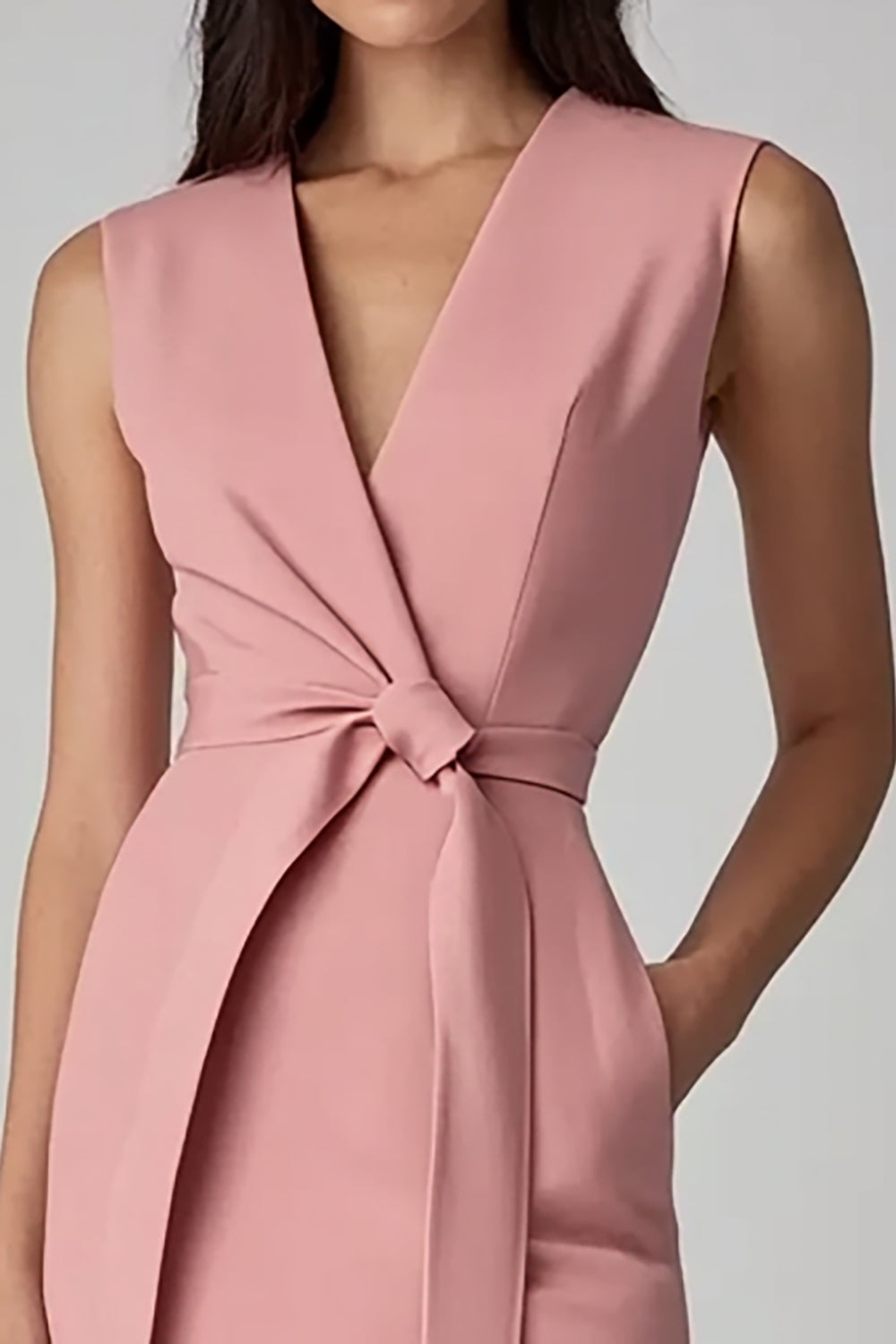 Pink V-Neck Bodycon Midi Work Dress