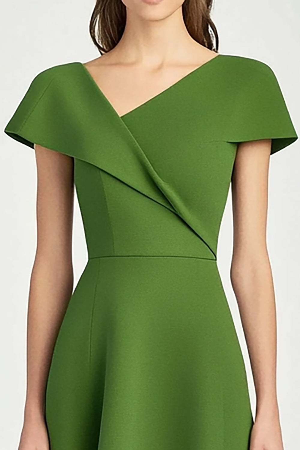 Green V-Neck A Line Midi Work Dress with Short Sleeves
