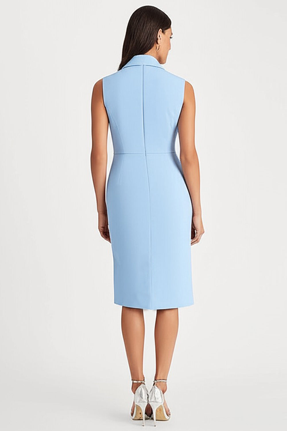 Blue Bodycon V-Neck Work Dress with Slit