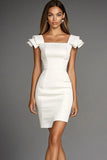 Ivory Bodycon Graduation Dress with Cap Sleeves
