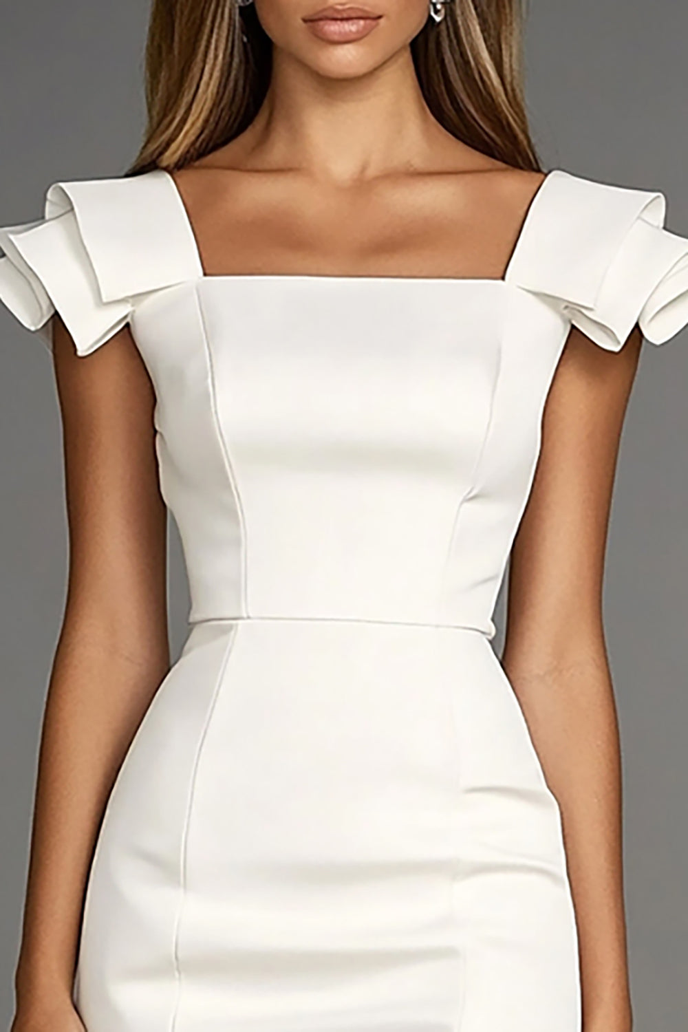 Ivory Bodycon Graduation Dress with Cap Sleeves