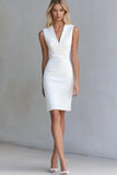 Ivory V Neck Bodycon Work Dress
