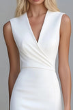 Ivory V Neck Bodycon Work Dress