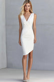 Ivory Bodycon V-Neck Asymmetrical Graduation Dress