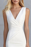 Ivory Bodycon V-Neck Asymmetrical Graduation Dress