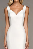 Ivory Bodycon V-Neck Ruffled Graduation Dress