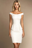 Off The Shoulder Ivory Bodycon Work Dress