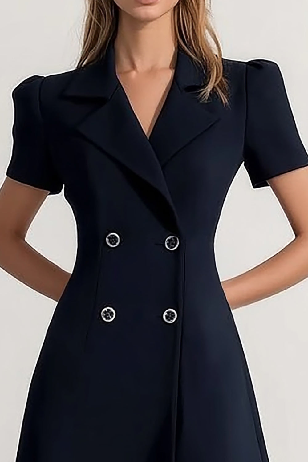 Navy A Line Short Work Dress with Short Sleeves