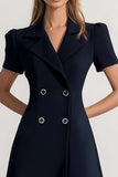 Navy A Line Short Work Dress with Short Sleeves