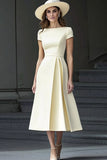Yellow A Line Round Neck Midi Mother of the Bride Dress