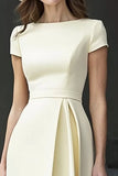 Yellow A Line Round Neck Midi Mother of the Bride Dress