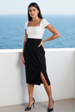 Black Sheath Midi Work Dress with Slit